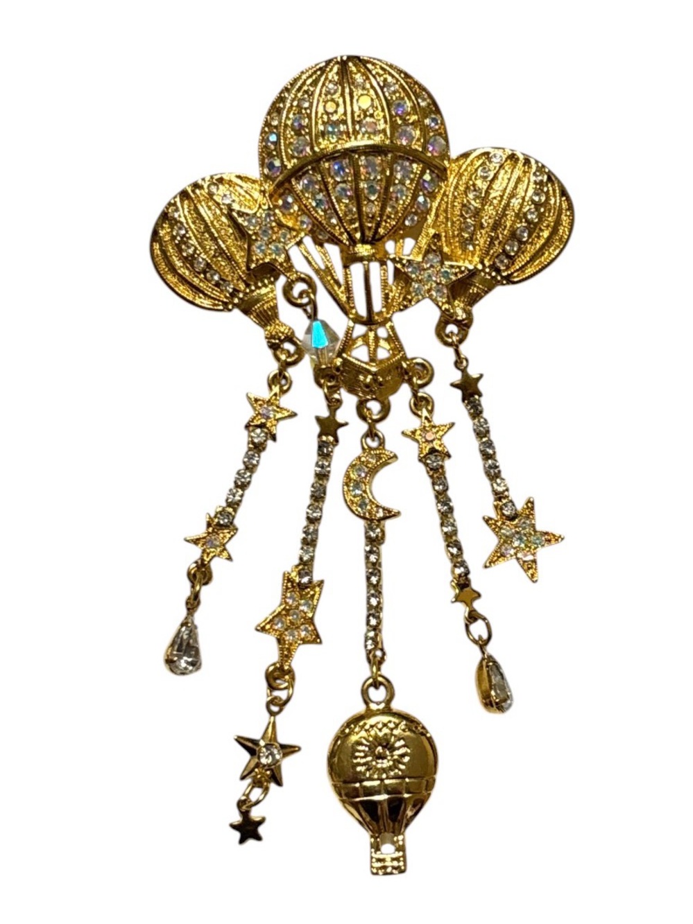 Kirk’s Folly Hot Air Balloon Star & Moon Dangle Brooch - Picture 2 of 4